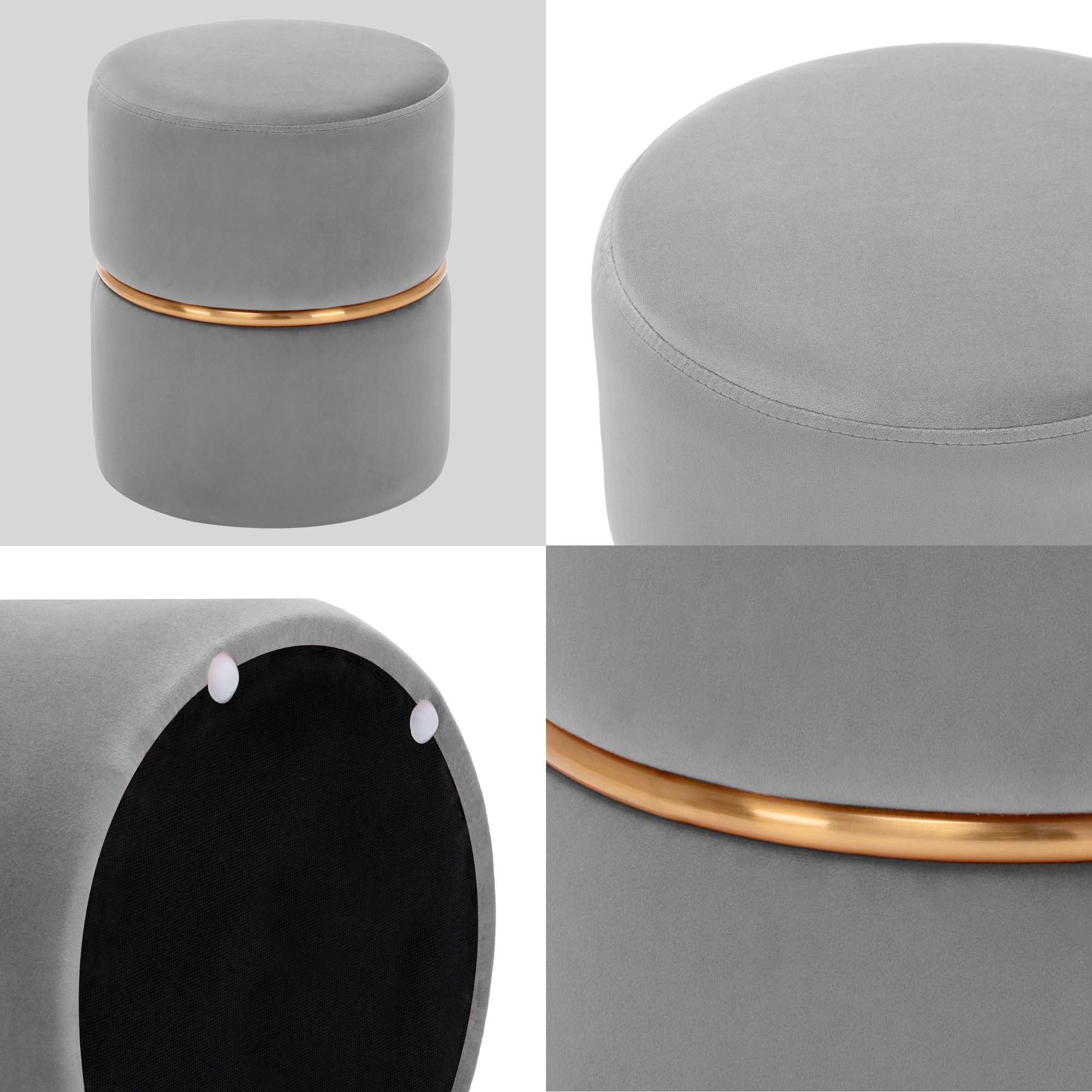 Duhome Taboret okrągły taboret tapicerowany taboret do makijażu szlachetny design 9123, kolor: szary, materiał: aksamit