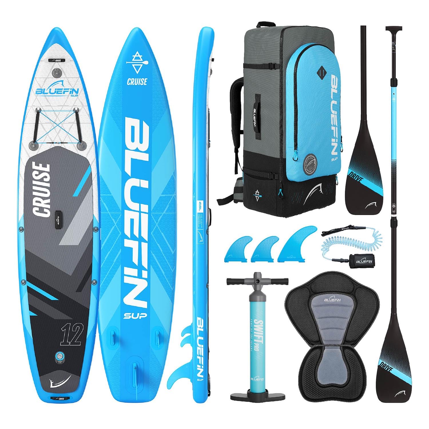 Bluefin Cruise Premium Set Paddle Stand Up, Paddleboard Gonfiabile per Adulti, Pacchetto SUP con Zaino, Paddle in Fibra di Vetro e Pompa