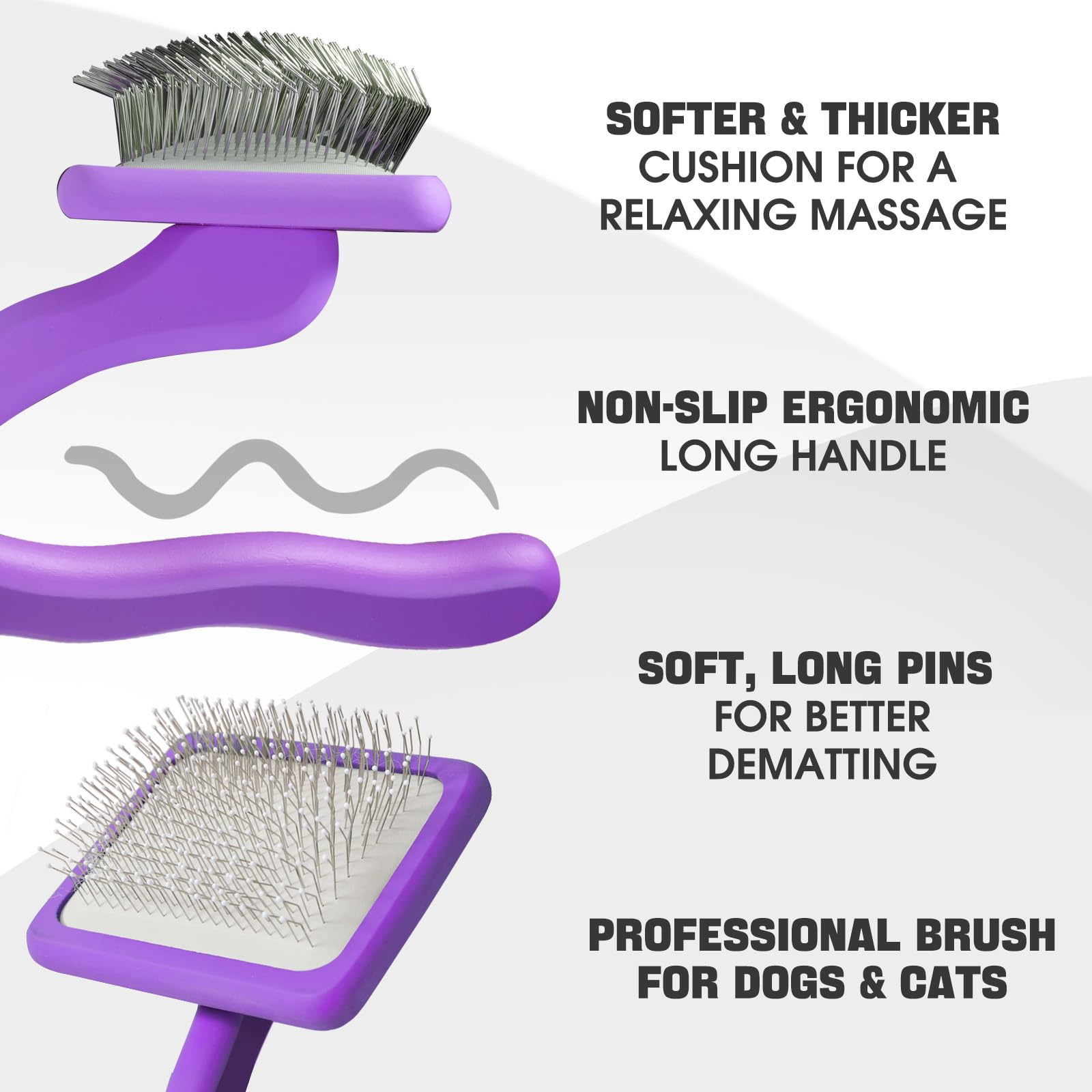 Bonteck Kit de aseo para perros, 4 piezas, cepillo para perros, cepillo largo para desenredar, cepillo de baño para perros, peine para pulgas, peine para perros, cepillo para pulgas, cepillo para