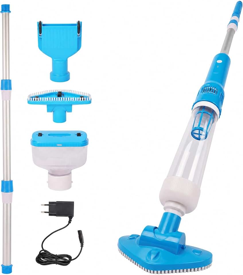 Aspirador de Piscina Batería Inalámbrico, 3 en 1 Limpiafondos Piscina Manual Carga Rápida de 1 Hora 35 L/min Succión Potente y Filtro de 50 μm para SPA Jacuzzi Piscinas Desmontables y Escaleras