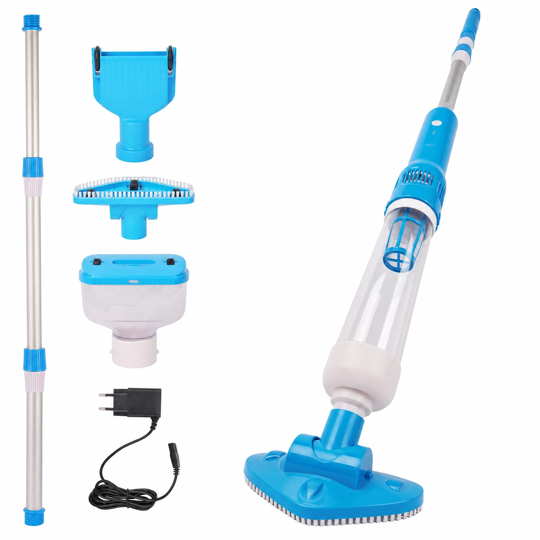 Aspirador de Piscina Batería Inalámbrico, 3 en 1 Limpiafondos Piscina Manual Carga Rápida de 1 Hora 35 L/min Succión Potente y Filtro de 50 μm para SPA Jacuzzi Piscinas Desmontables y Escaleras