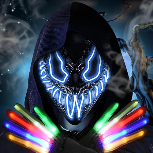 Neragron Máscara LED de Halloween, máscara de luz de neón, máscara de luz aterradora con 3 modos de iluminación para cosplay, disfraz de carnaval