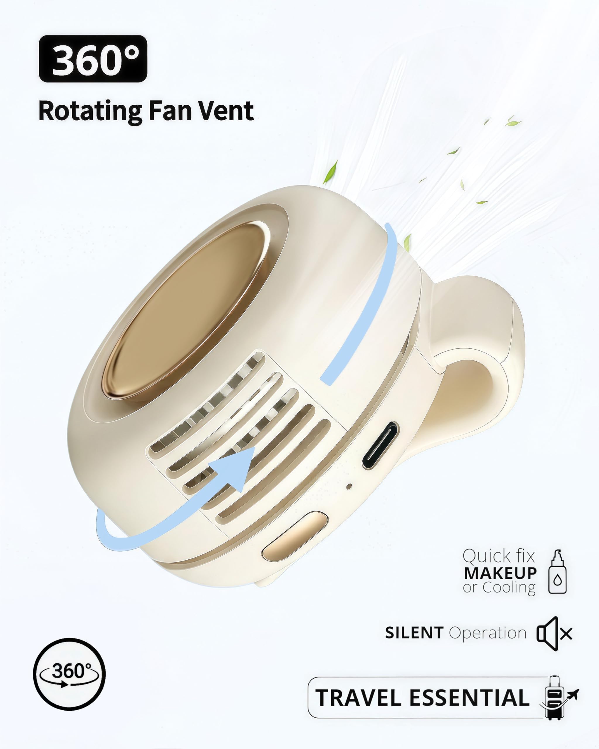 Portable Silent Mini Bladeless Fan Clip On, 3 Speeds & Queit