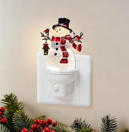 Miniatura 35 de Luz nocturna de Navidad enchufable a la pared, luz nocturna de agua con purpurina con opciones USB/tomacorriente, luz nocturna decorativa de
