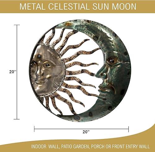Vista 3 de Crescent Moon Sun - Placa de pared para jardín interior y exterior, decoración de pared de 20 pulgadas de metal con sol y luna