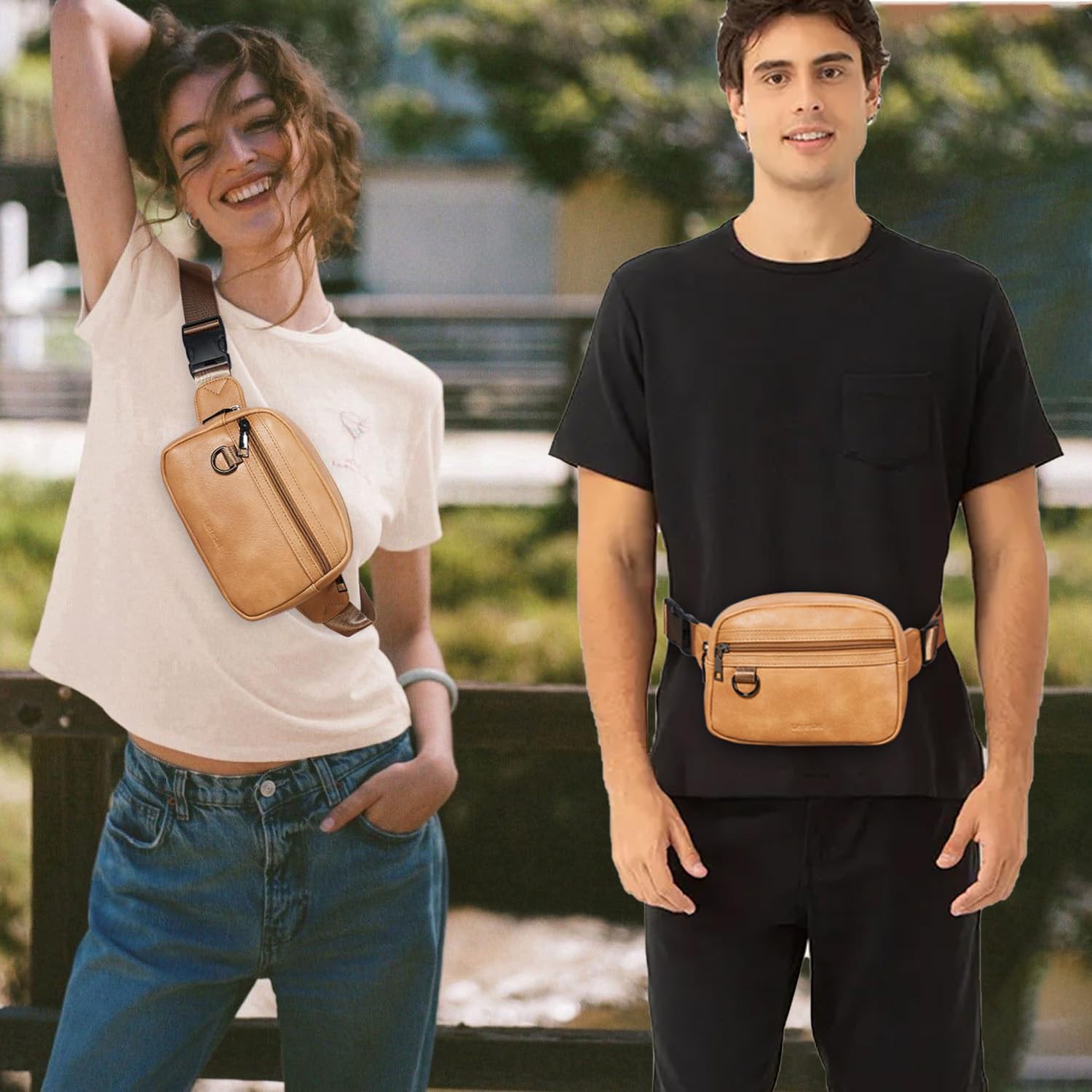 2L Fanny Packs for Women Cross Body Belt Bag Vegan Leather Chic Waist Pack Crossbody Waist Bag Travel Running Tan - Image 2