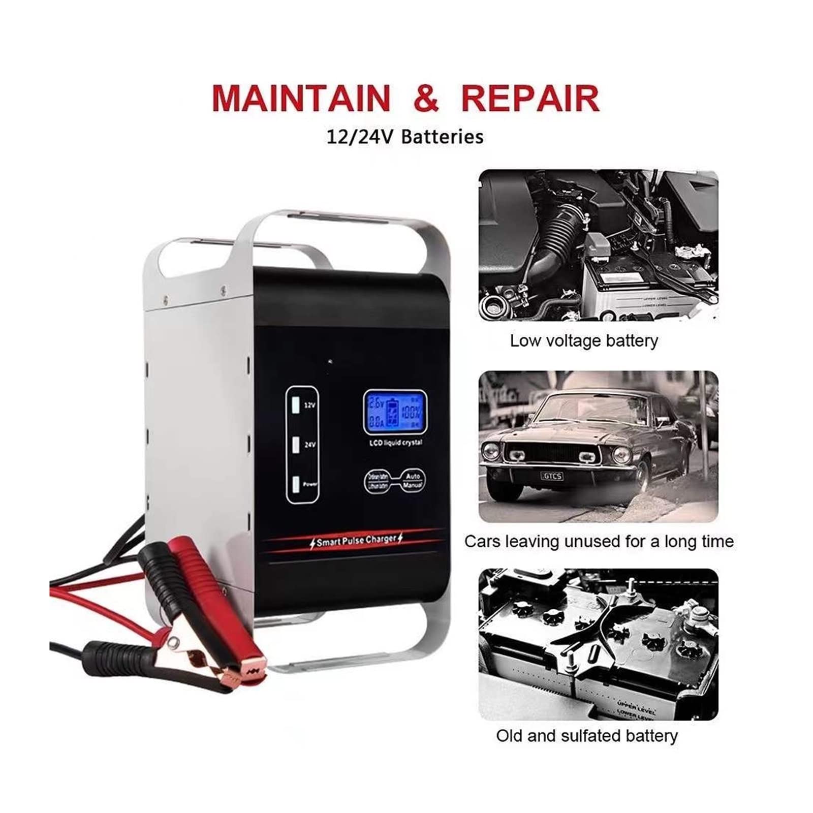 Ładowarka Baterii, Przenośna ładowarka samochodowa 600W ładowarka samochodowa 12V 24V uniwersalna 50A/30A szybkie ładowanie urządzenie do ładowania baterii do samochodu ciężarowego SUV(Oranje)