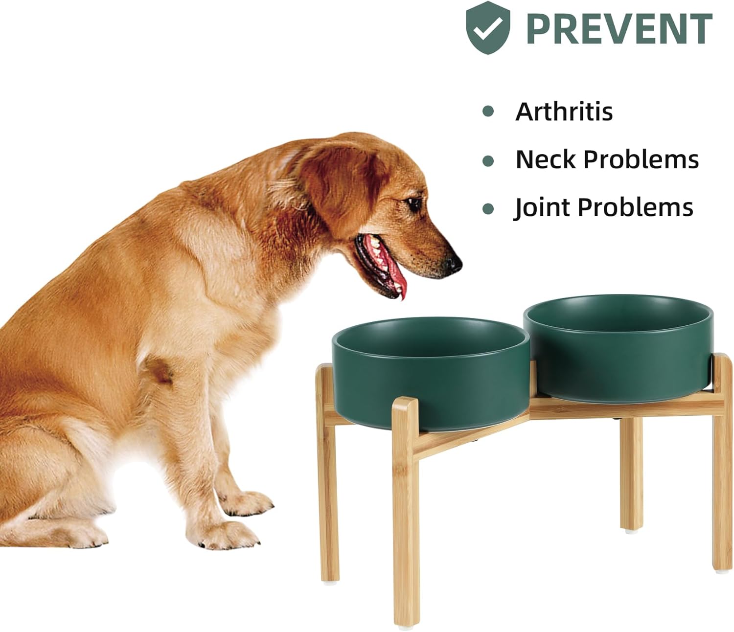 Ceramic Raised Double Bowls Set with Stand, Food & Water Bowls for Large Breed Dogs, Weighted Dog Dishes, Pet Bowl(8.2'',60OZ, Green) - Image 4