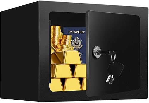 Caja fuerte pequeña de 0.23 Cub para el hogar, caja de seguridad de acero con llaves de repuesto y diseño de anclaje, caja de seguridad oculta para