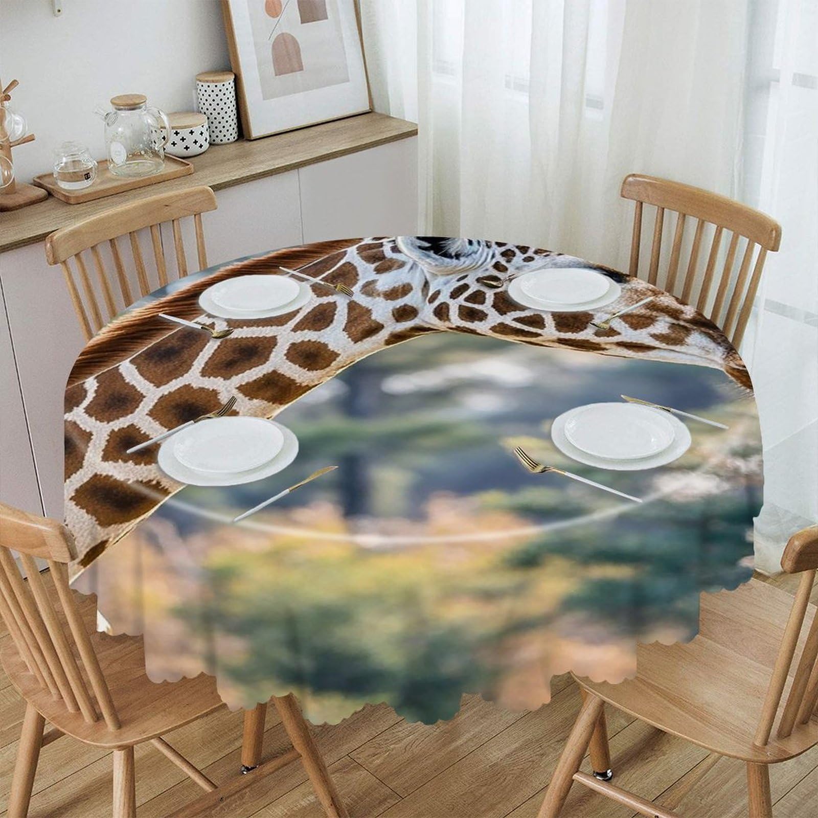 LZQPOEAS Giraffe High Neck Spot Round Tablecloth Rustic Circle Table Cloth Wrinkle Resistant Decor Tablecloth Waterproof Washable Table Cover for Kitchen Party Dining Table 60 Inch