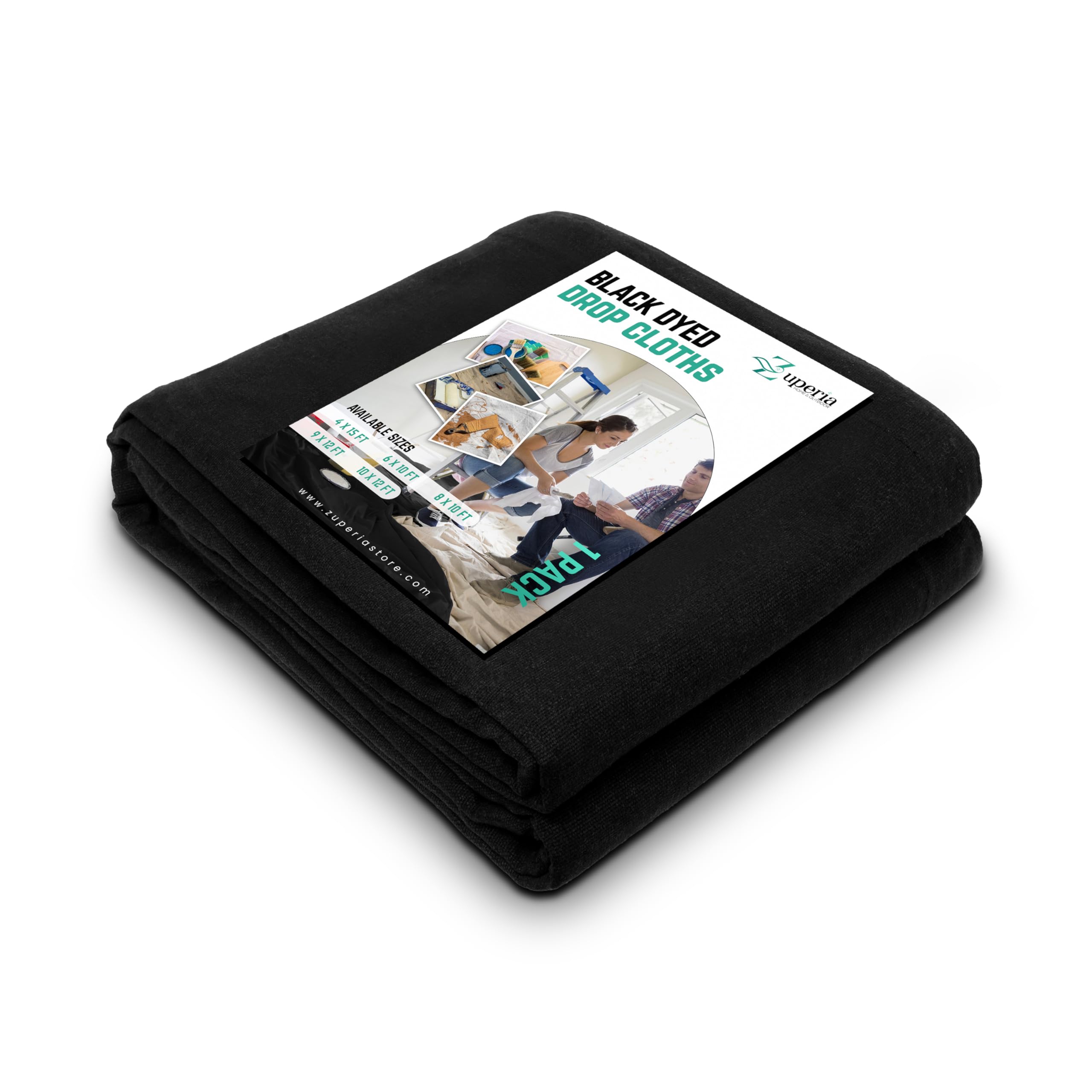 ZUPERIA Black Drop Cloth (4 x 15 Feet - Pack of 1) - Pure Canvas Drop Cloth for Painting, Curtains & Floor Protection Washable & Reusable Tightly