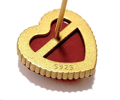Miniatura 4 de 925 Sterling Silver Red Jasper Heart Stud Earrings 14K Gold Plated Matte Finish Natural Gemstone Dainty Stud Women's Earrings - Hypoallergenic Safe