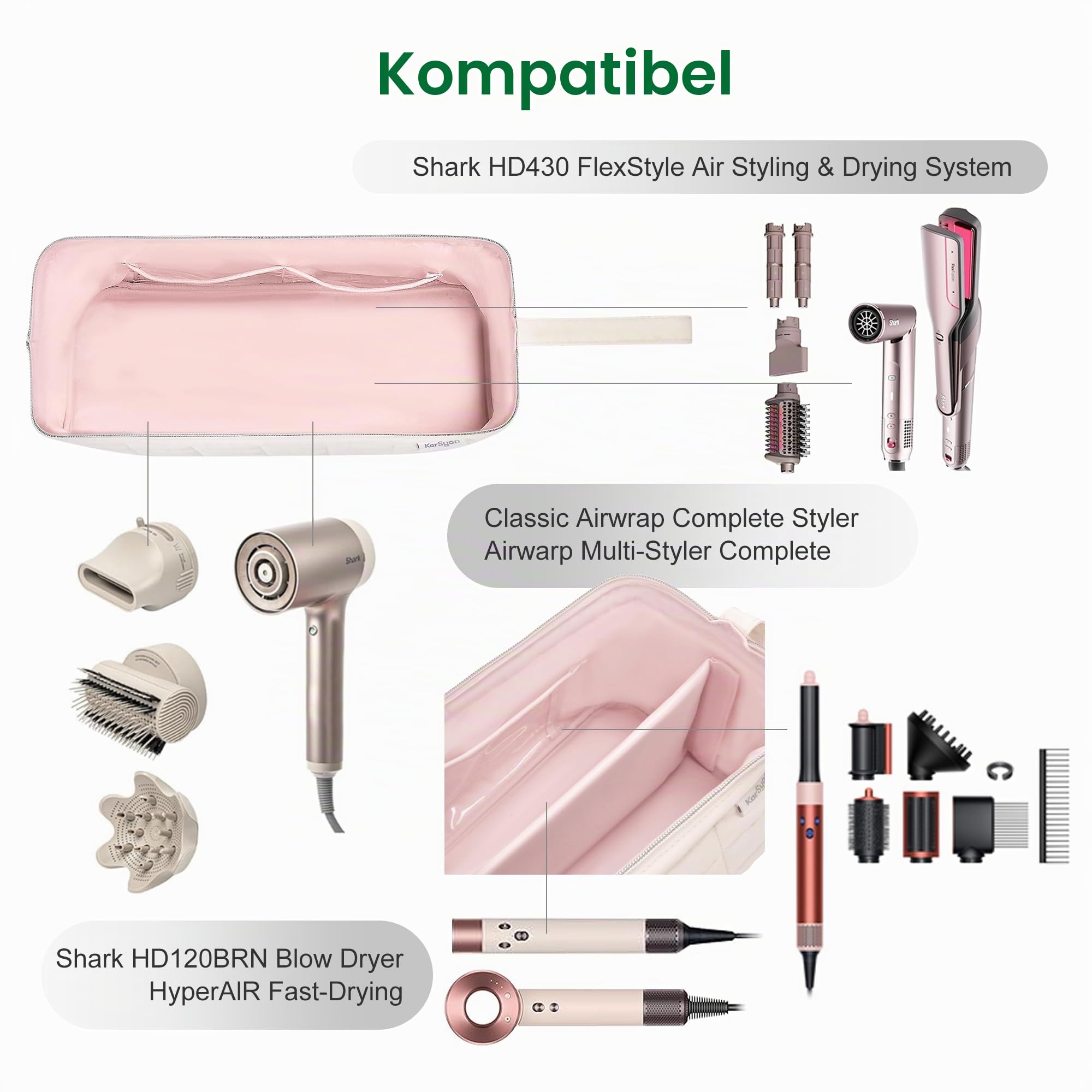 Karsyon Hair Tools Reisetasche Organizer für Dyson Airwrap, Shark Haartrockner, Flex Style, Airstraight Bürste, Revlon Aufsätze, Beige