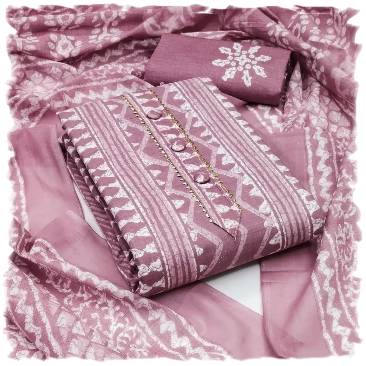 Women's Cotton Printed Unstitched Salwar Suit Dress Material With Printed Dupatta (Batik_Free Size)