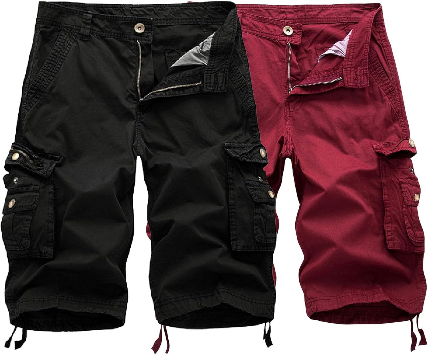 Men's 2 Pack Multi-Pockets Military Shorts Casual Loose Fit Twill Cargo Shorts Relaxed Classic Zipper Outdoor Short