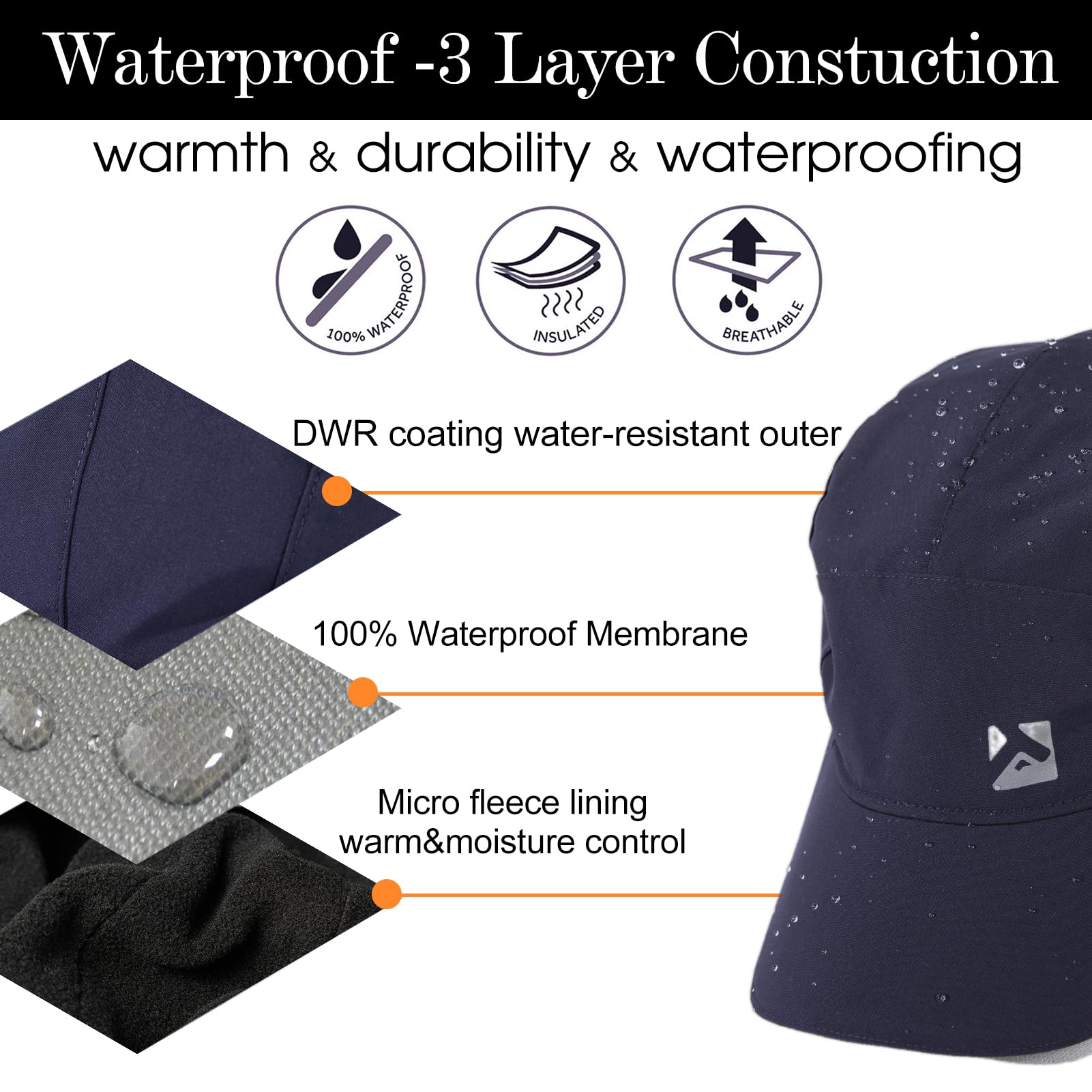 TOP-EX Oversize XL XXL Uomo Impermeabile Inverno Baseball Cap Pile Earflap Trapper Cappello per il Freddo Grande Testa
