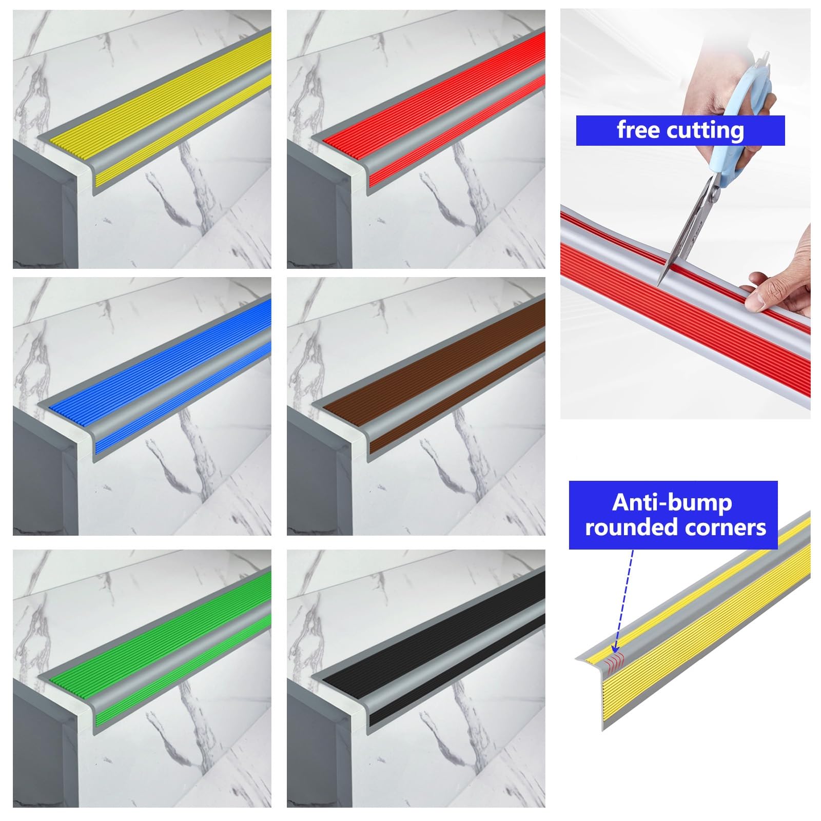 Borde De Escalera De Goma De PVC, Perfil De Borde De Escalera Autoadhesivo, Perfil De ÁNgulo De La Nariz De La Escalera, Borde Antideslizante, Para Peldaños De Interior Y Exterior, Cantonera Protector