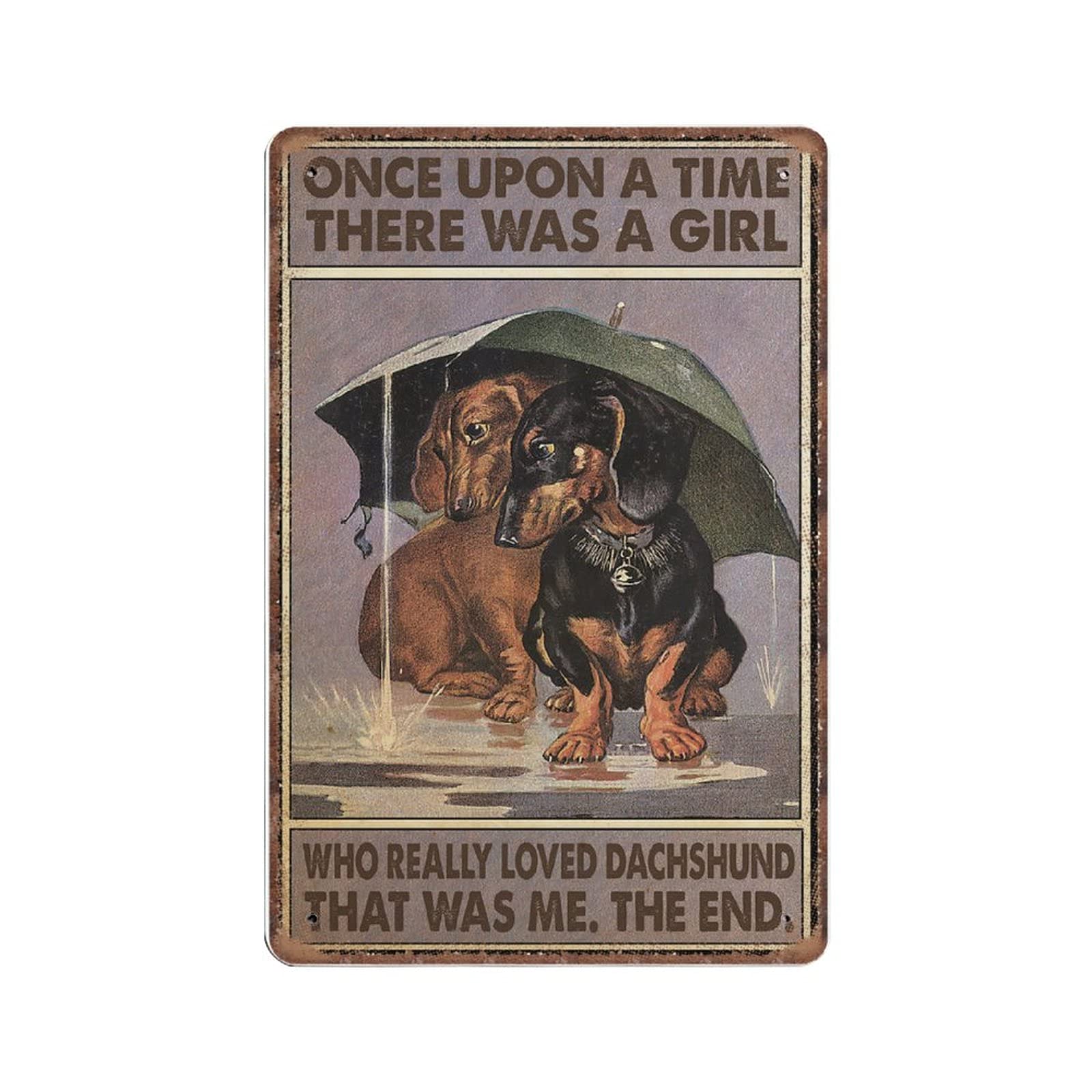 Dreacoss Material_tin 9 Dachshund Once Upon A Time Tin Signs, Dog Dachshund Wall Decor, Funny Vintage Metal Tin Sign Plaqu Poster Wall Art Pub Bar Kitchen Garden Bathroom Home Decor, 20X30 Cm