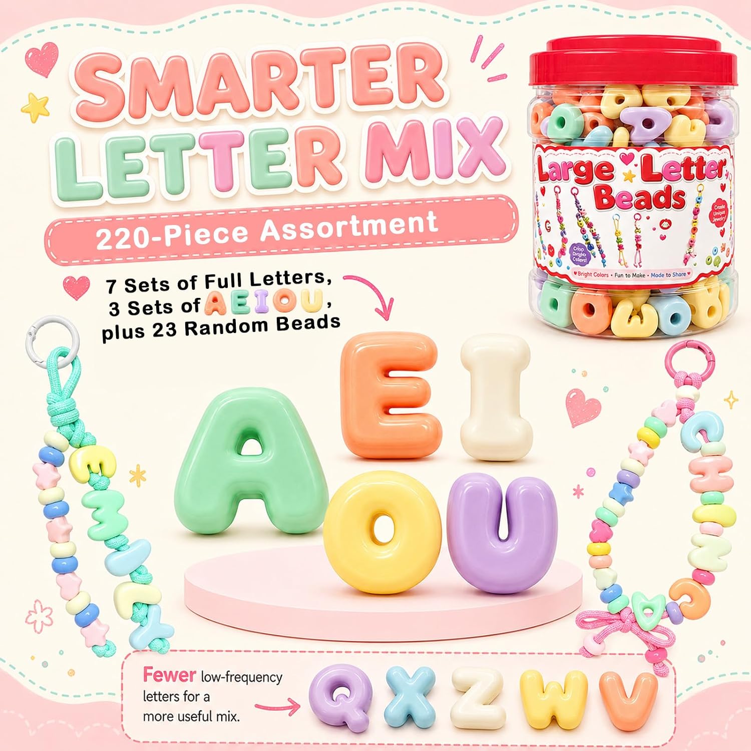 Kasmena 420Pcs Chunky Large Letter Beads DIY Keychain & Bracelet Making Kit