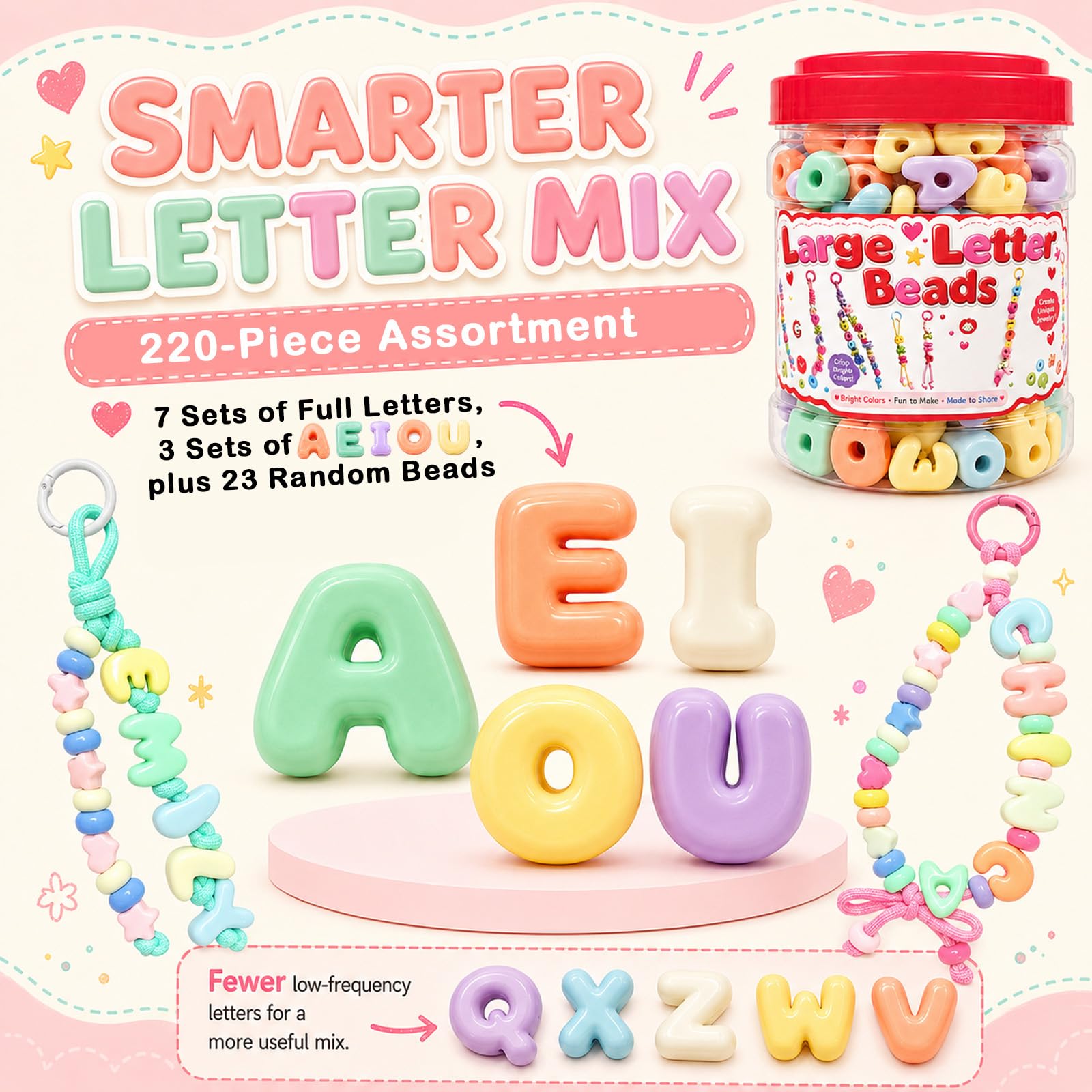 Kasmena Kit fai da te con perline a forma di bolla dell'alfabeto, 420 perline per braccialetti personalizzati, gioielli dell'amicizia e kit regalo per ragazze e adolescenti, set di ciondoli per borse
