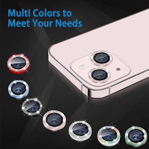 Miniatura 6 de Hsefo Protector de lente de cámara para iPhone 13 Mini y iPhone 13, cubierta de cámara de vidrio templado 9H con purpurina brillante, antiarañazos,