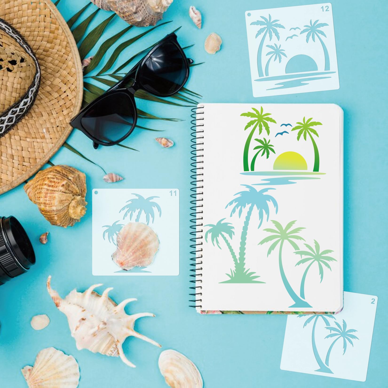 4x Palm Tree Stencils - Reusable Tropical Hawaiian Beach Templates For Painting & Crafts