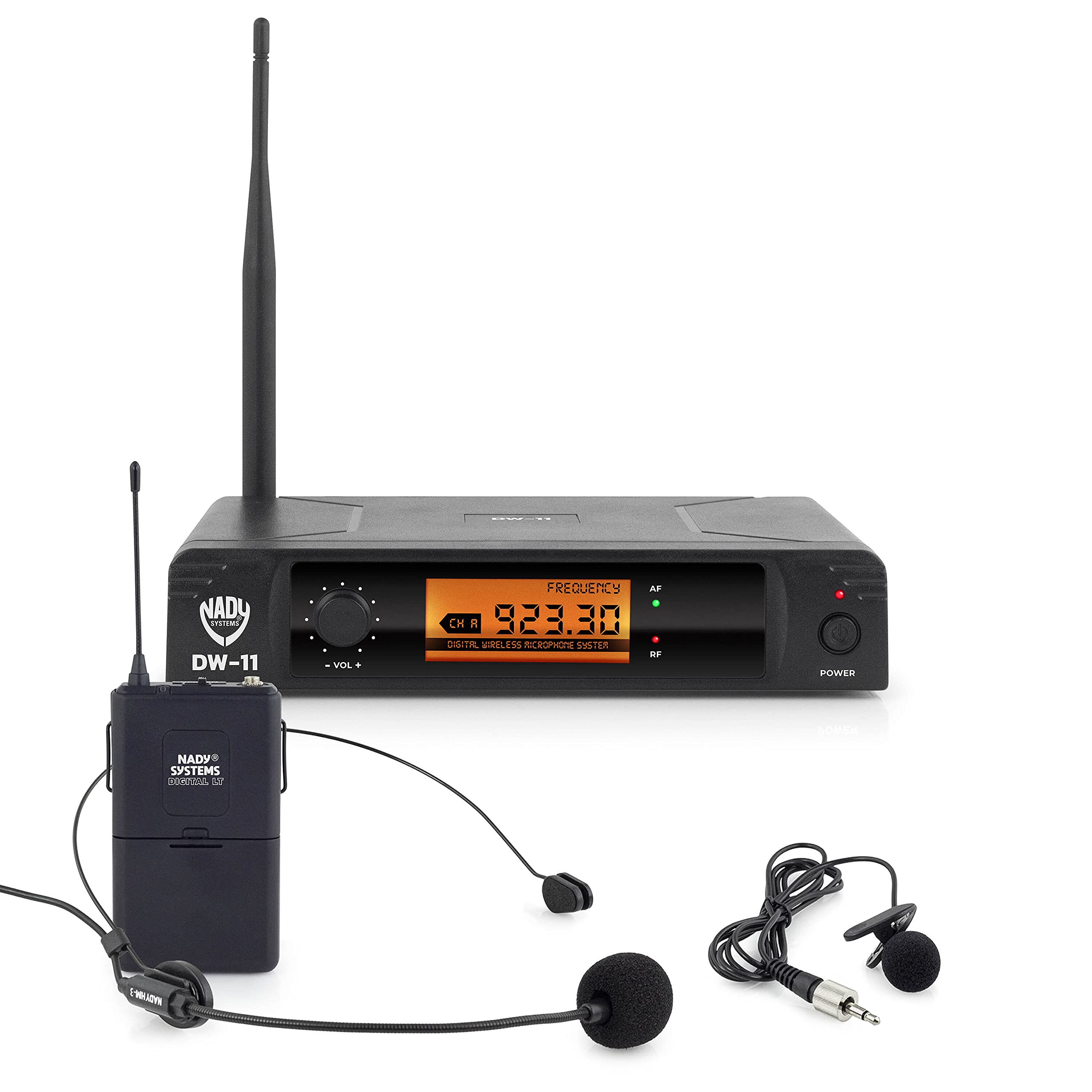 NadyDW-11 Digital Wireless Lapel & Headset Microphone System – Ultra-Low Latency with QPSK Modulation - XLR and ¼” outputs - UHF Range - Fixed Frequency