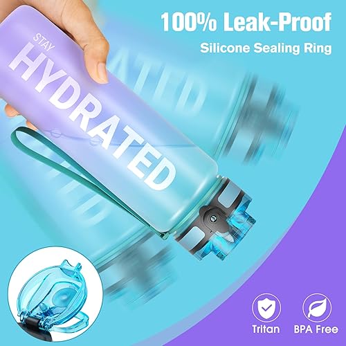 Miniatura 2 de Sahara Sailor - Botella de agua de 32 onzas, botellas de agua duraderas y a prueba de fugas motivacionales con marcador de tiempo, Tritan, sin BPA,