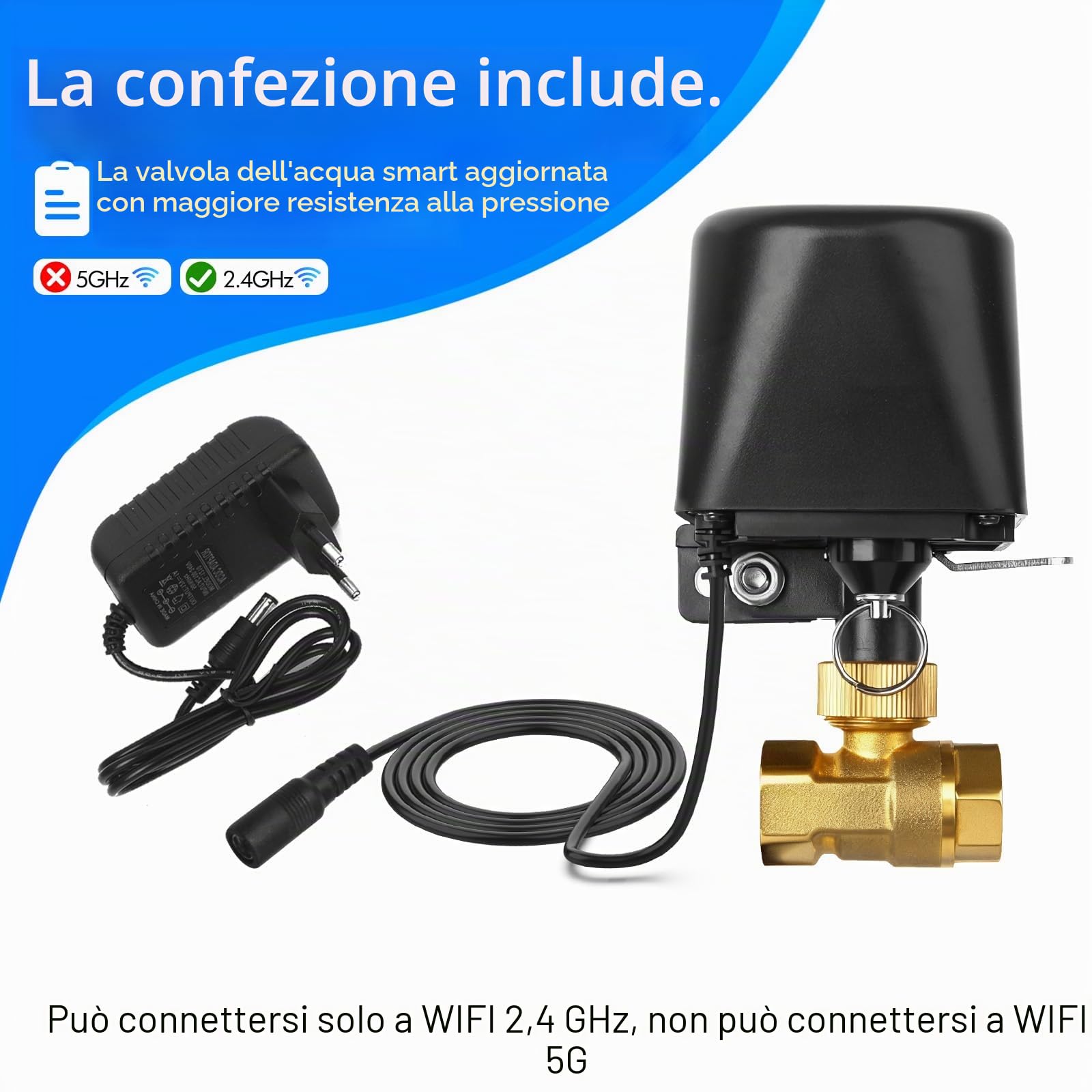 Smart Water Valve WiFi / Bluetooth Valvola di Controllo Vocale Valvola Acqua Compatibile con Alexa e Google 2.4GHz Controllo Automatico Valvola per Cucina, Giardino Fattoria (DN15)