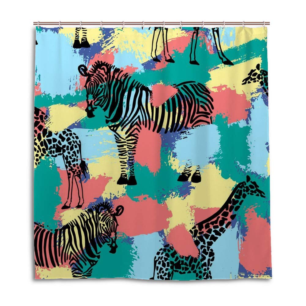 Rideau de douche imperméable tissu motif zèbre girafe 60x72 pouces