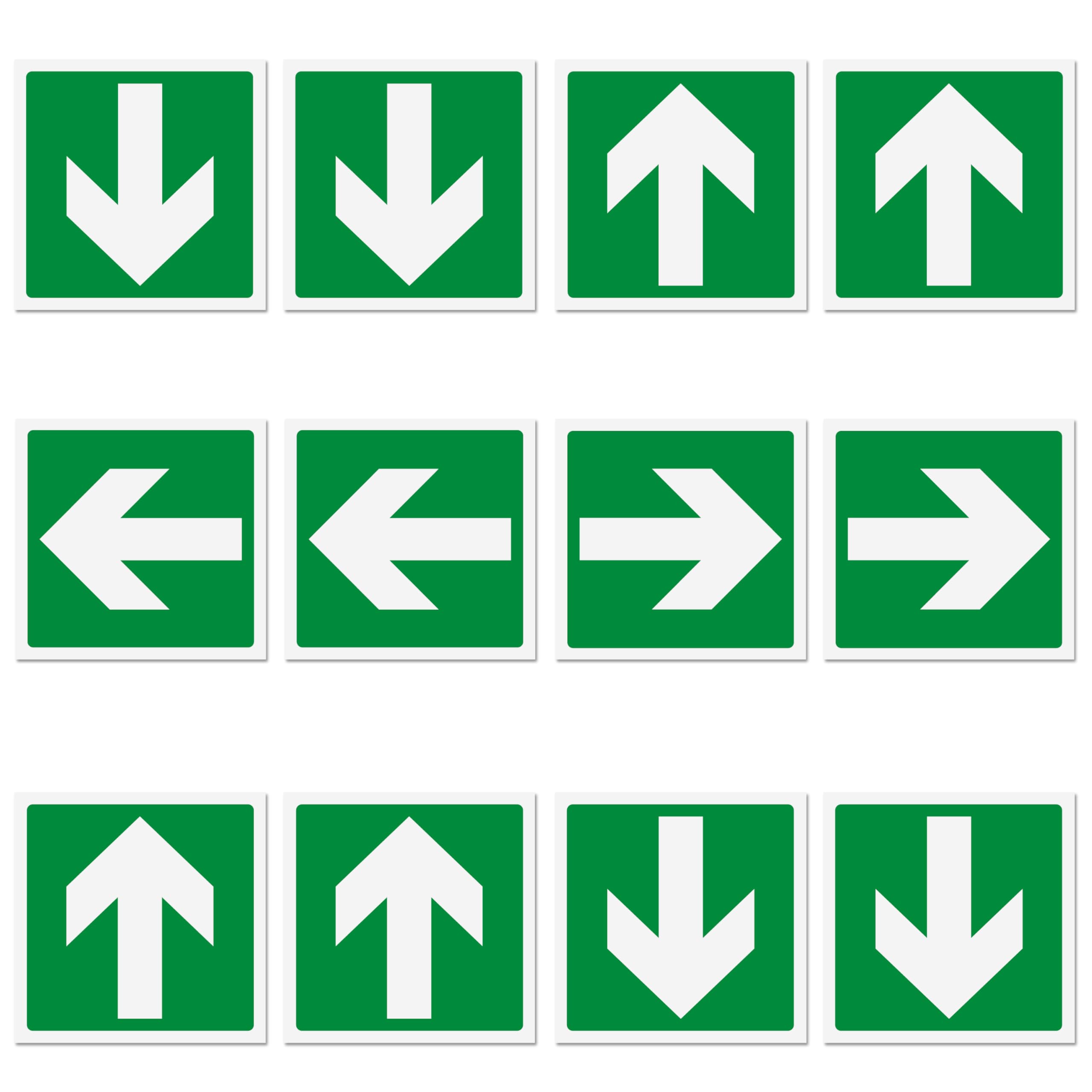 12 Adesivi Frecce Uscita Emergenza formato cm 12x12 | Segnaletica Uscita di Sicurezza | 12 pz