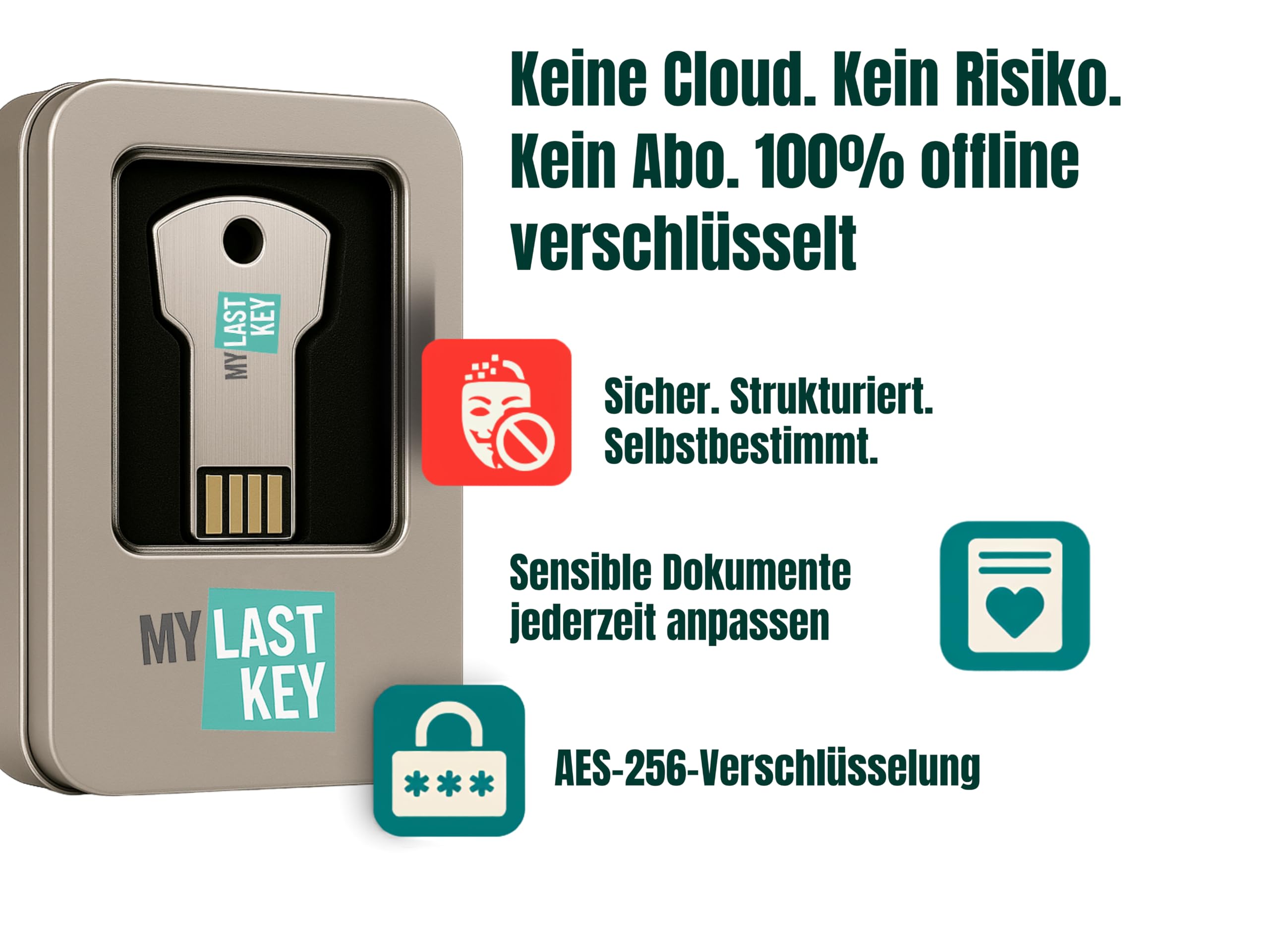 Digitale Vorsorge (USB) | Testament, Patientenverfügung & Vorsorgevollmacht | Verschlüsselter USB Stick | Vorsorge-Ratgeber (PDF) | Nachlass Manager & Organizer | Offline Passwort-Safe | Krypto Seeds