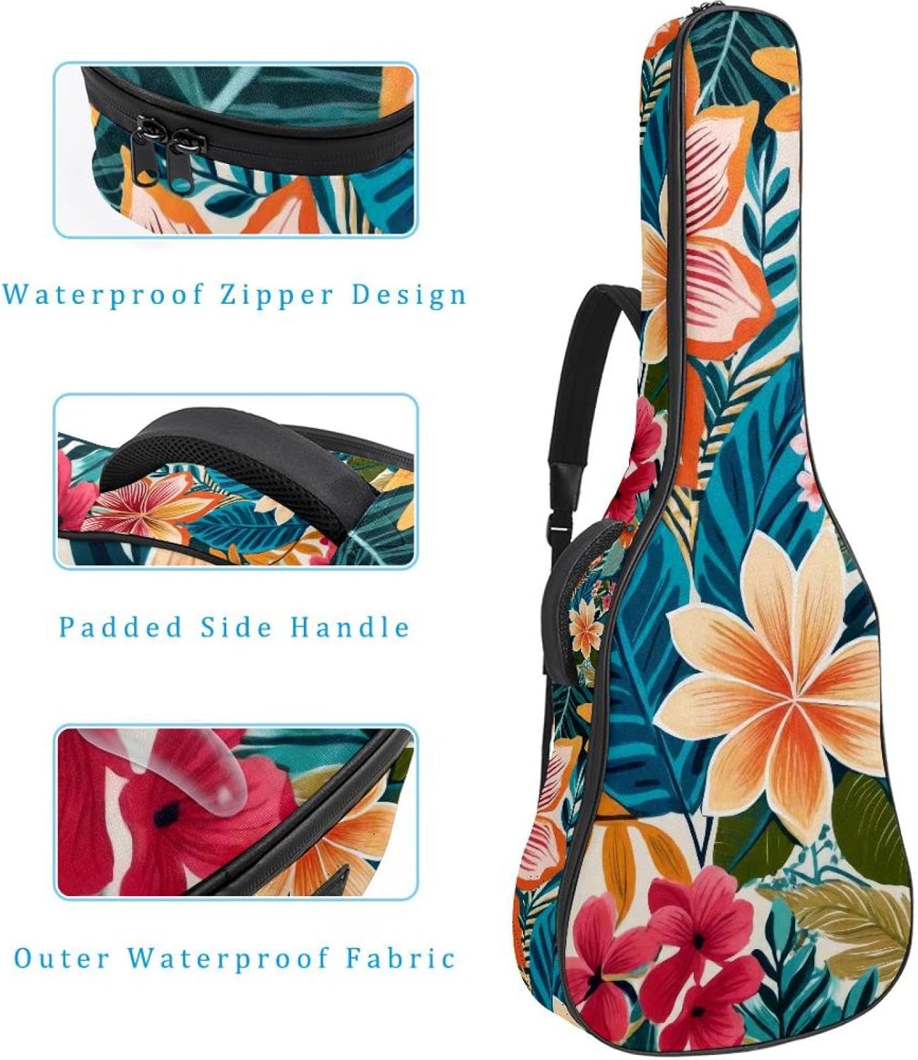 40 41 42 Inch Acoustic Guitar Bag, 0.4 In Thick Sponge Padded Guitar Case Gig Bag with Back Hanger Loop and 2 Pockets, Modern Farmhouse Abstract Colorful Flower