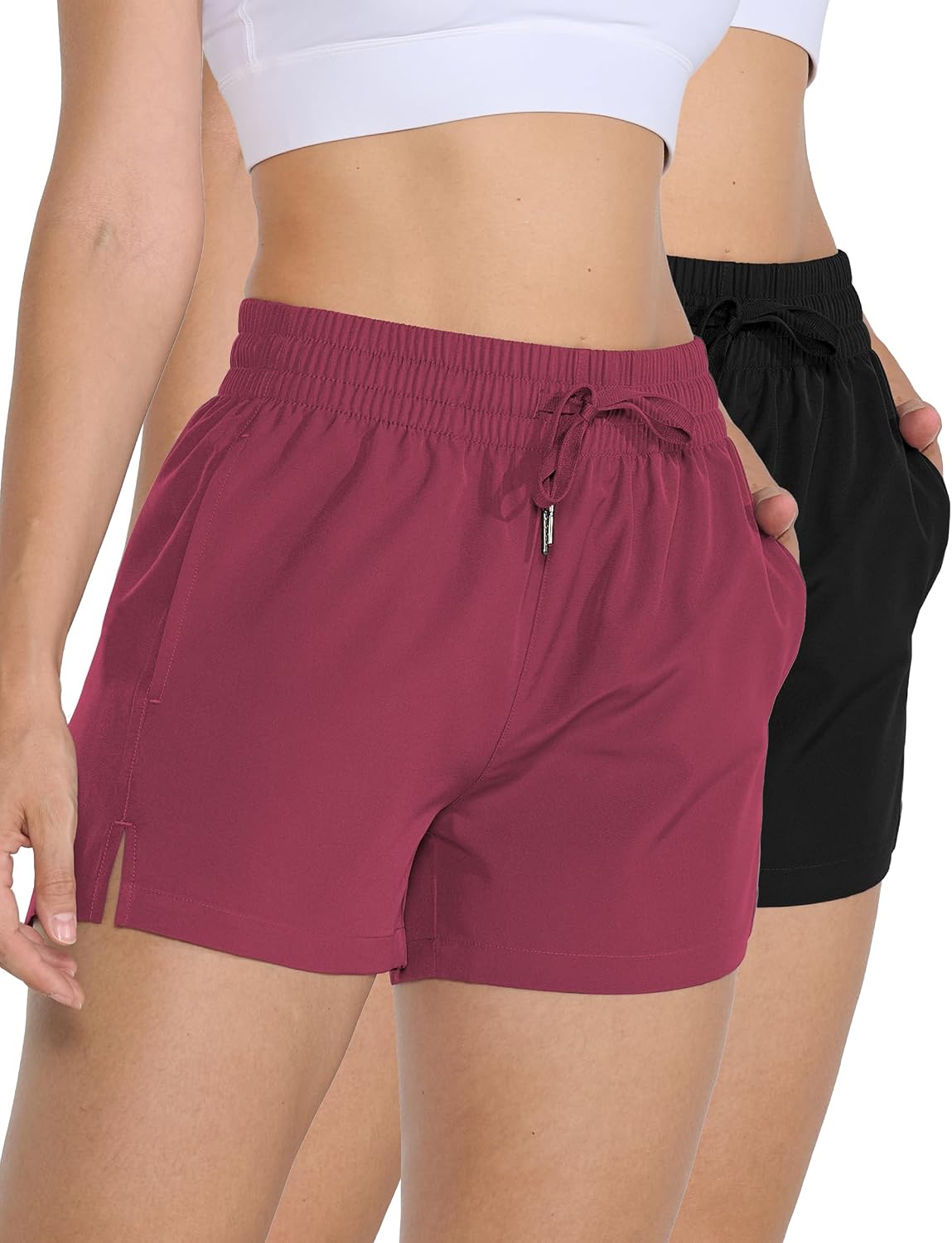 Winvote 2 Pack 3 Inch Womens Athletic Shorts Basic Gym Workout Shorts Quick Dry Lightweight Running Shorts with Pockets