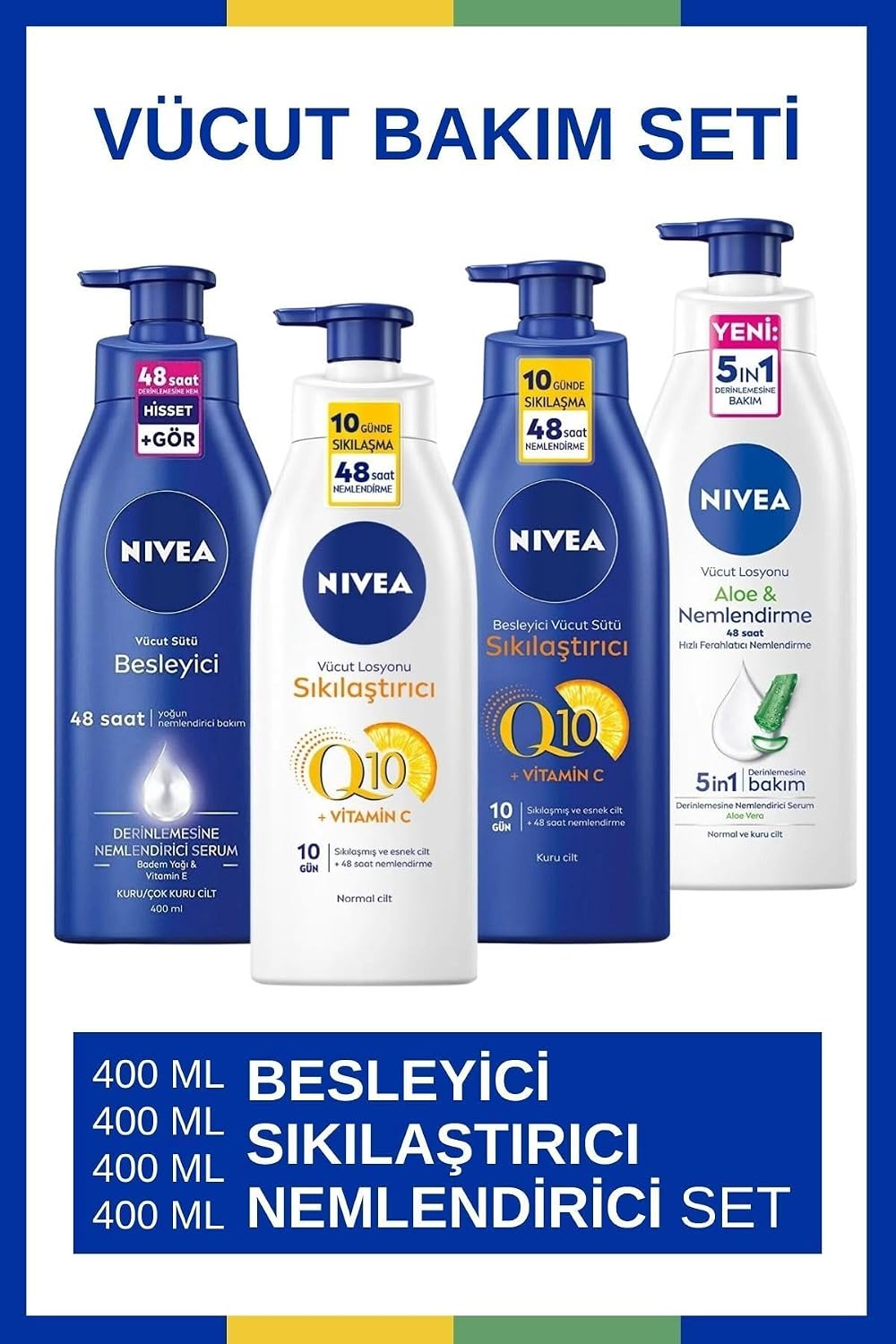 NIVEA Q10 Sıkılaştırıcı & Vücut Sütü Besleyici & Aloe Vera Vücut Losyonu & Q10 Sıkılaştırıcı Vücut Sütü