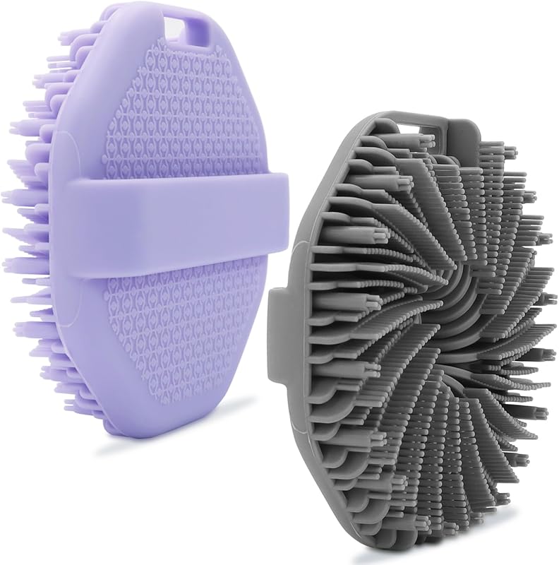Escovas de banho corporais de silicone CAMENDE, cinza e roxa, Pacote com 2