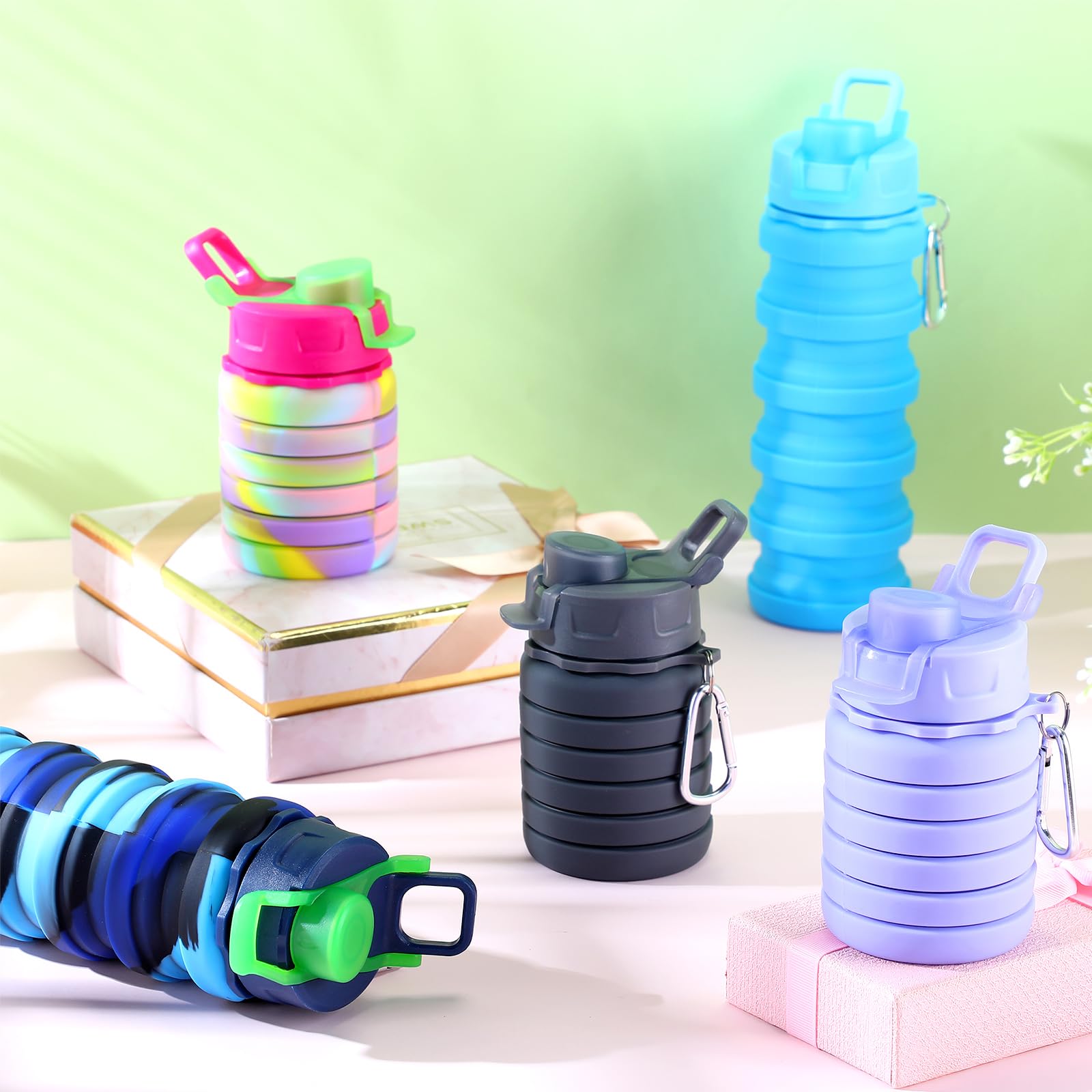 Layhit Faltbare Wasserflaschen aus Silikon, 482 ml, Reise-Trinkflasche, tragbar, faltbar, Sportflaschen, wiederverwendbar, erweiterbar, Wasserflasche für Outdoor, Schule, Wandern, Camping, 10 Stück