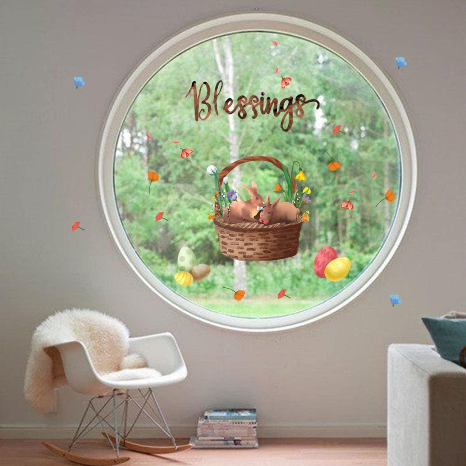 JJJee Easter Happy Rabbit English Creative Decorative Wall Stickers Background Wall Bedroom Removable Wall Stickers