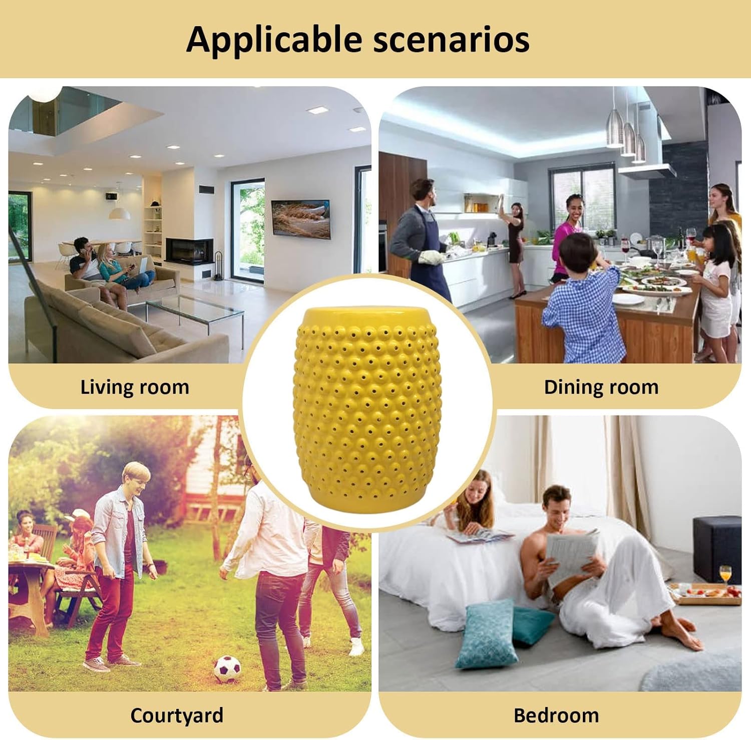 Drum Stool,Garden Stool, Decorative Ceramic Garden Stool, Glazed Hollow Shoe Changing Stool Drum Stool, Suitable for Outdoor Garden, Living Room, Terrace, Etc.(Blue)