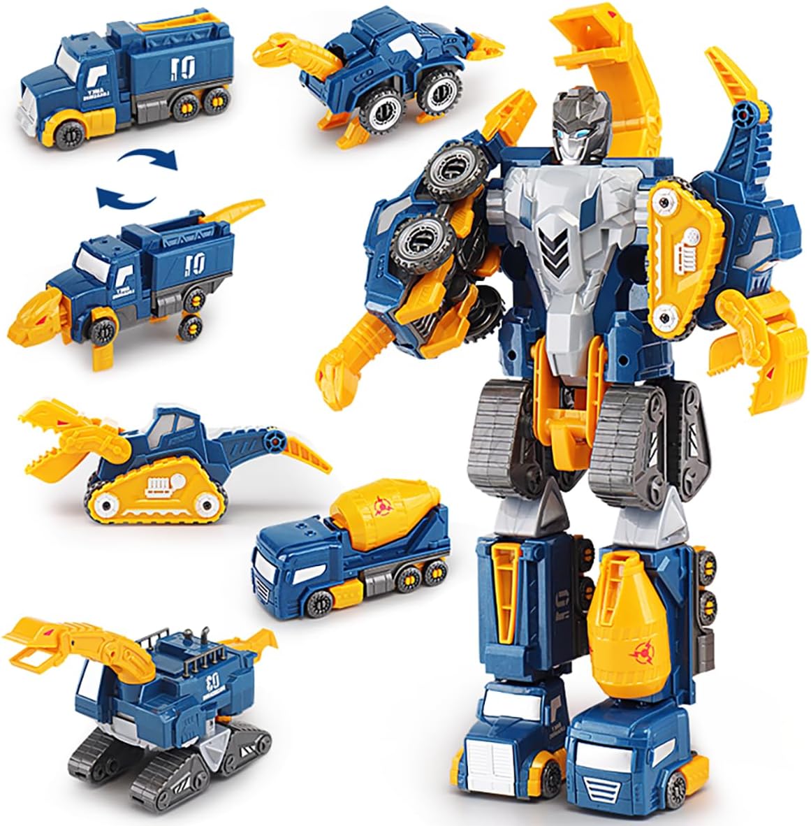 Construction Trucks Toy Dinosaur Vehicles Magnetic Set, 5-in-1 Educational STEM Building Car Kit, Transform to Big Robot, Holiday Present Birthday Gift for Toddler Kid 3 4 5 6 7 Year Old Boys Girls