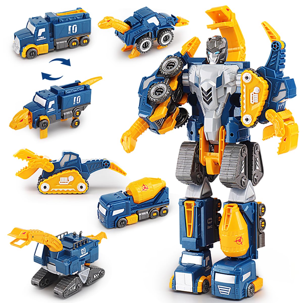 Construction Trucks Toy Dinosaur Vehicles Magnetic Set, 5-in-1 Educational STEM Building Car Kit, Transform to Big Robot, Birthday Gift for Toddler Kid 3 4 5 6 7 Year Old Boys Girls