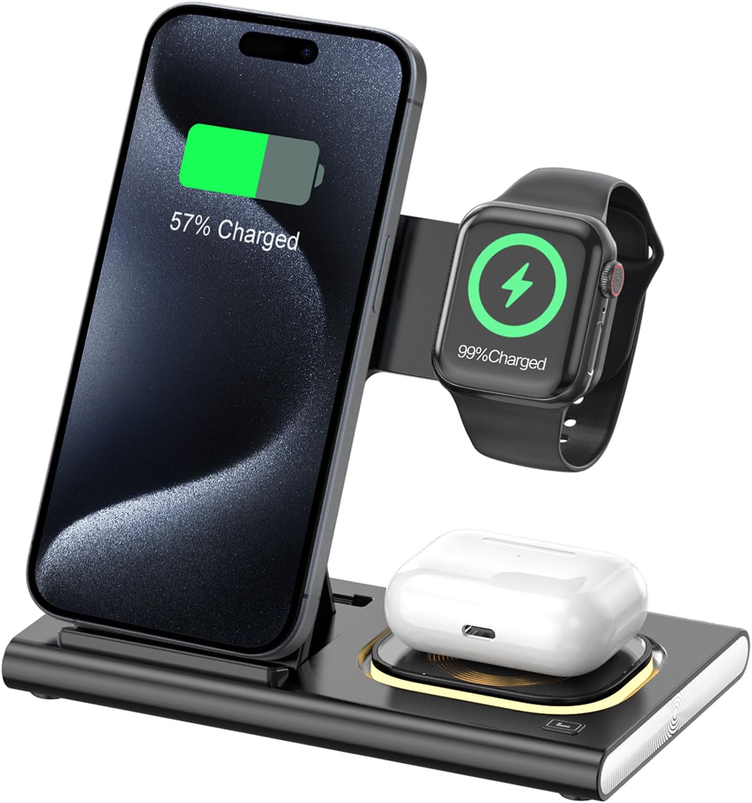 3 in 1 Foldable Charging Station for iPhone17/17Air/16/15/14XS/XR/X/8, Wireless Charger Stand Travel Compatible with Apple Watch Series 11/10/9/8/7/6/Ultra 2/3/SE3,for Air Pods Pro/4/3/2