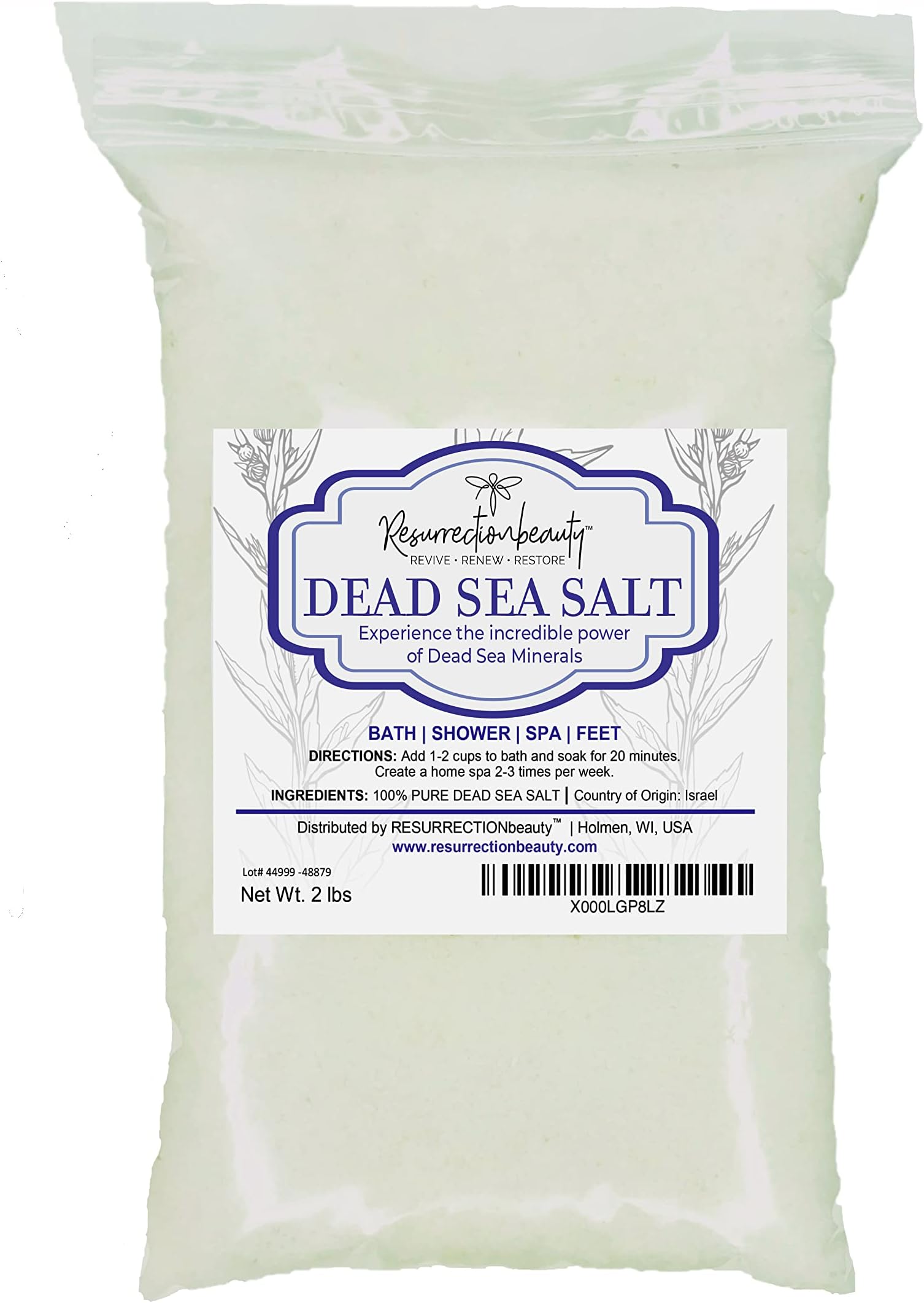 100% Pure Dead Sea Salt, Bulk Bath Salts for Home Spa & Salt Scrub, Bath & Foot Soak, 2 lb