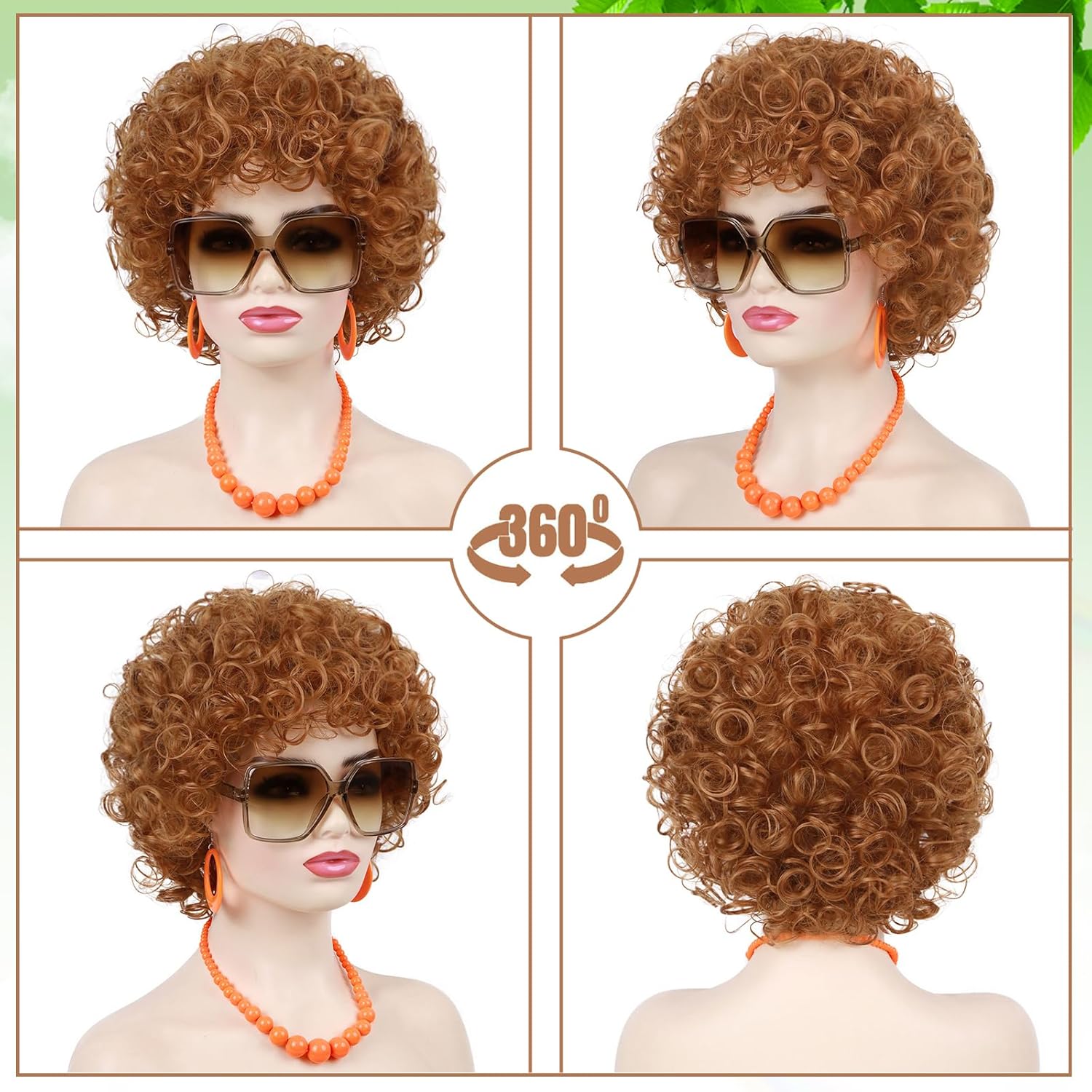 Landlady Costume Wig for Women with Accessories 5pcs Set Short Curly Orange Brown Wig Heat Resistant Synthetic Annie Wigs For Party Cosplay Halloween or Fun - Image 3
