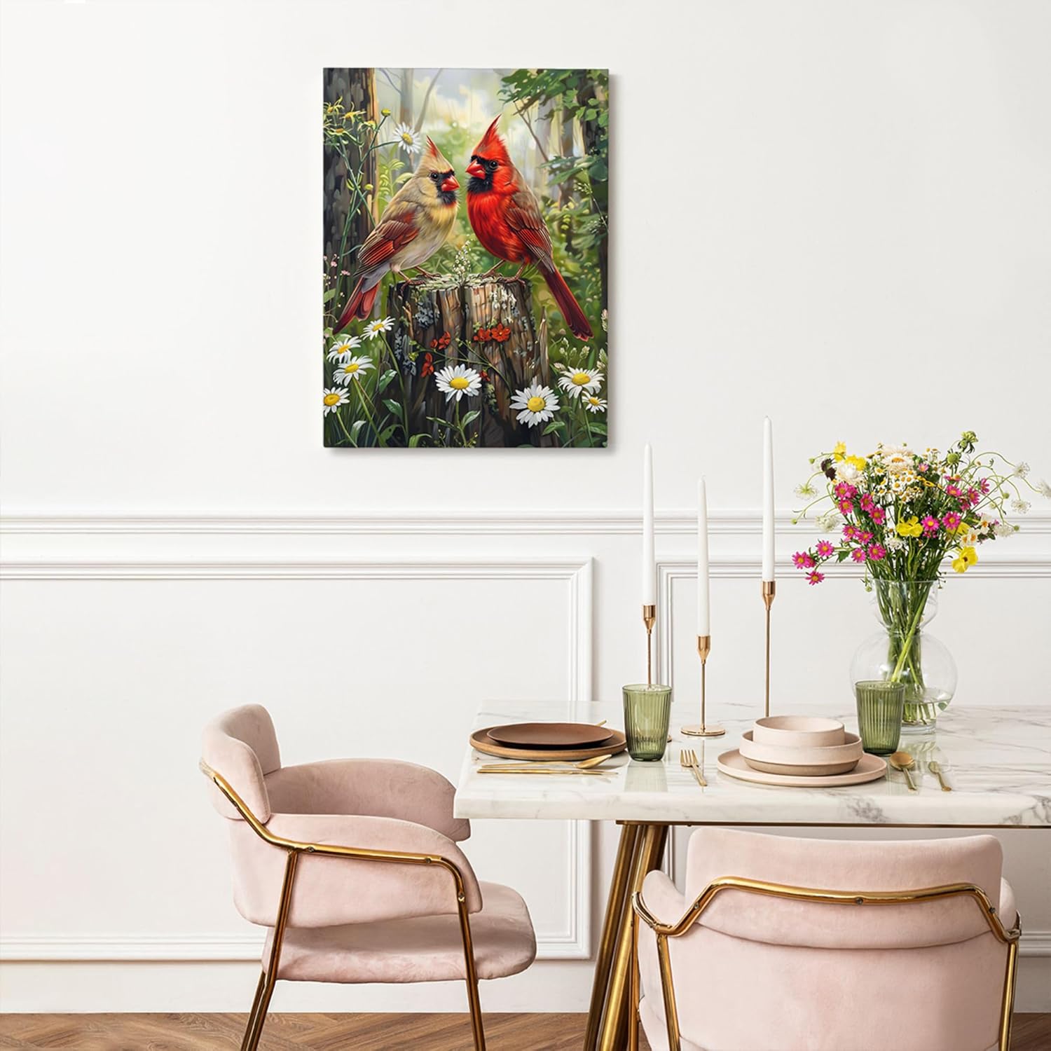 Forests Birds Decor Wall Art Cardinal Bird Wall Decor Cardinal Poster Birds Pictures for Wall Bird Canvas Print Painting Framed Artwork for Bathroom Bedroom Living Room 12"x16"