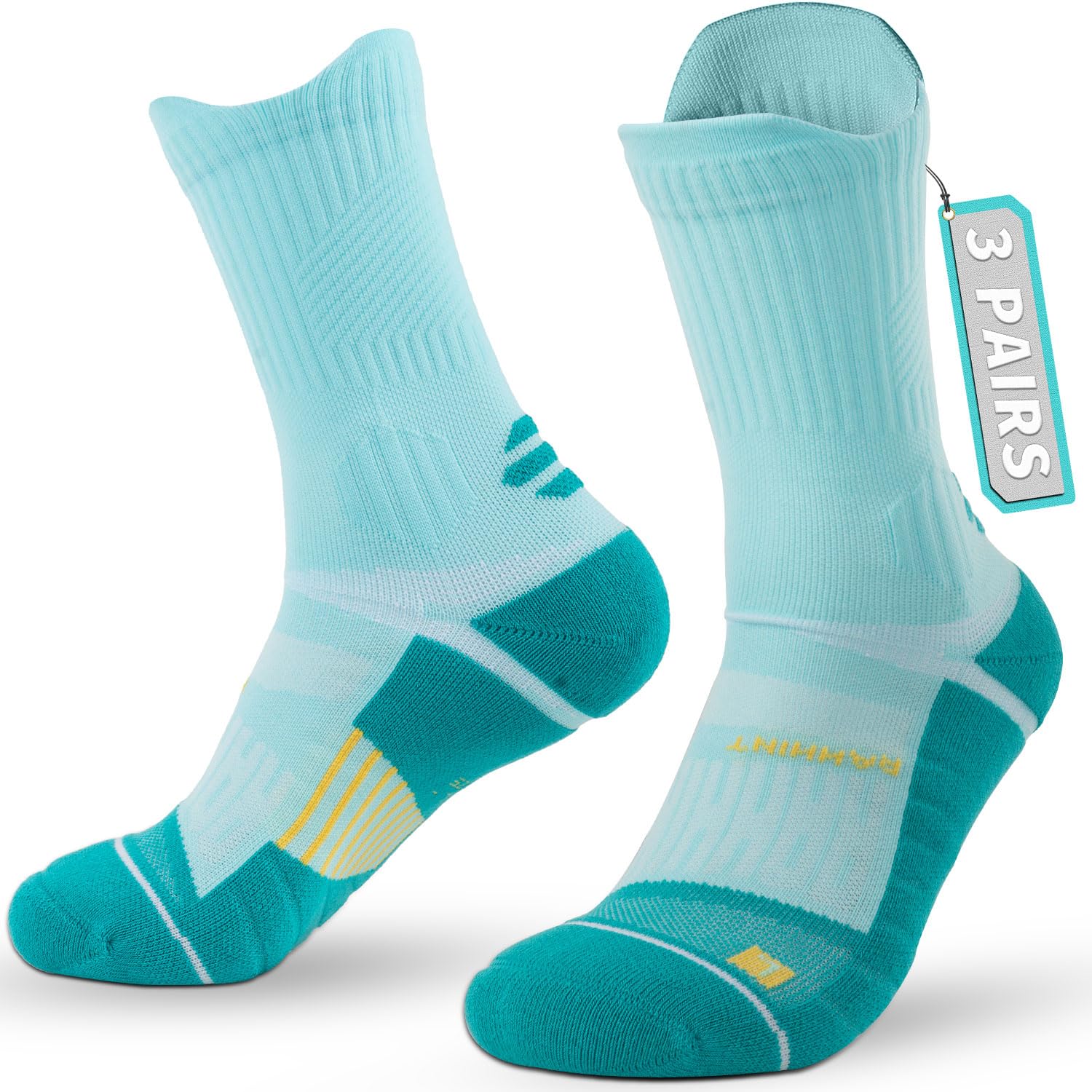 Rahhint Coolmax Kompressions-Laufsocken Damen 3 Paar Anti-Blasen Sportsocken Gepolstert Atmungsaktiv Mittelhoch Größen 35-47