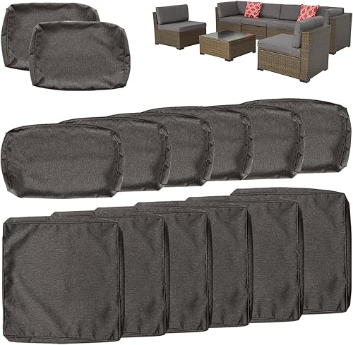 7 fundas de repuesto para sofá de mimbre para patio al aire libre, lavables, fundas de repuesto para asiento y respaldo, gris oscuro