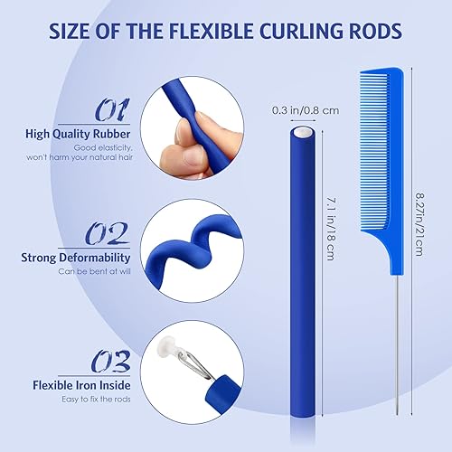Miniatura 8 de Juego de 60 varillas flexibles para rizar el cabello, rodillos flexibles, rulos flexibles, sin calor, varillas flexibles para cabello largo y corto,