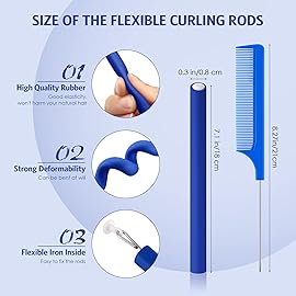 WILLBOND 60 Pieces Flexible Curling Rods Hair Curlers Rollers Twist Flexi No Heat Rods Rollers for Long Short Hair Women(0.3 x 7 Inch,Navy Blue)