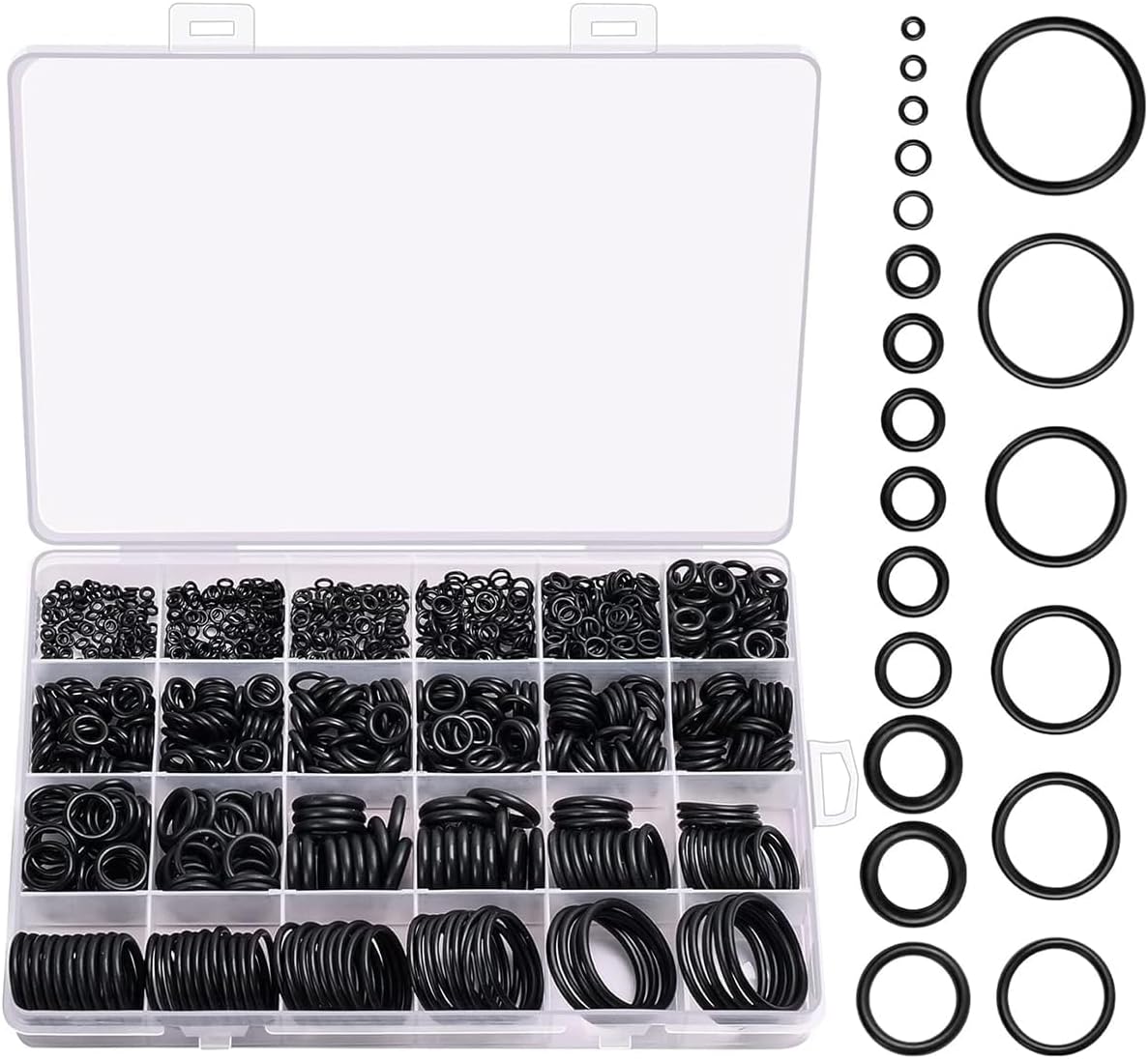 Rubber O-Ring Assortment Kit with Multiple Sizes | Leak Proof Sealing Rings for Plumbing, Automotive, Gas, Faucet & Mechanical Use | Durable Black Rubber O Rings Set